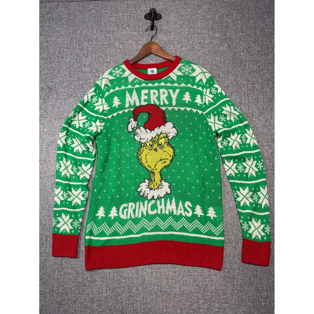 Dr. Seuss The Grinch Sweater Mens Green Merry Grinchmas Holiday Knit | L